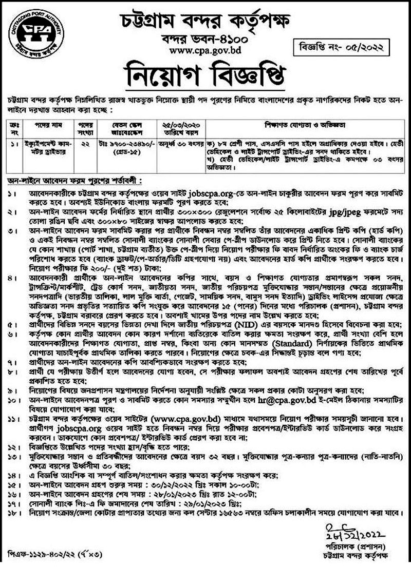 Chittagong Port Job Notice 2023
