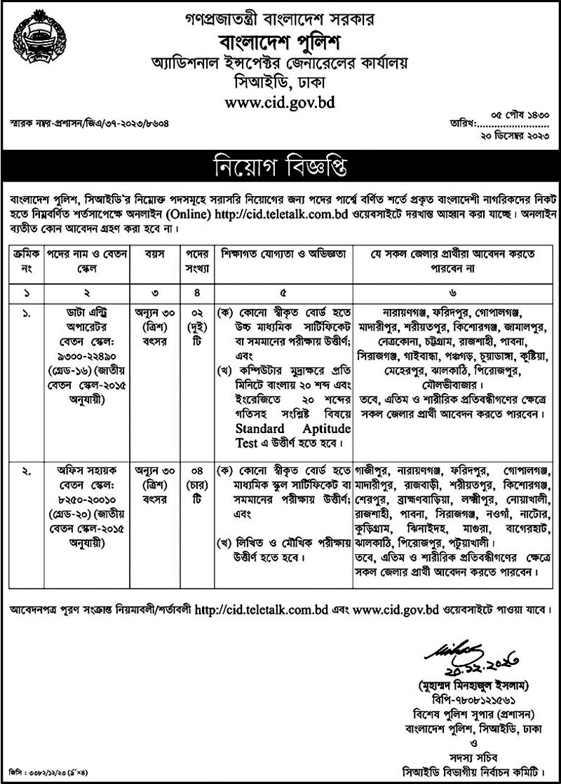 Bangladesh Police Job Notice 2024